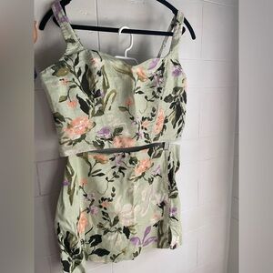 Abercrombie & Fitch Floral Linen Blend Two Piece Set Cropped Tank + Skort